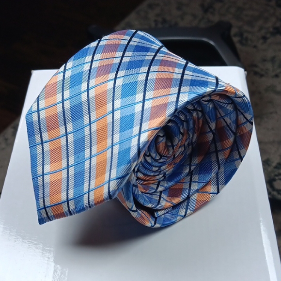 Nautica Other - Nautica Blue and Orange Plaid‎ Men's Silk Tie